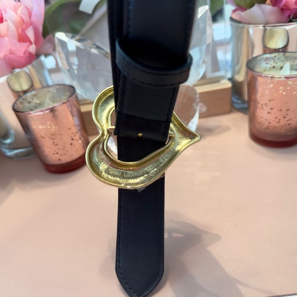 YSL Grained Heart Belt -Gold w Black Leather - Picture 4 of 5